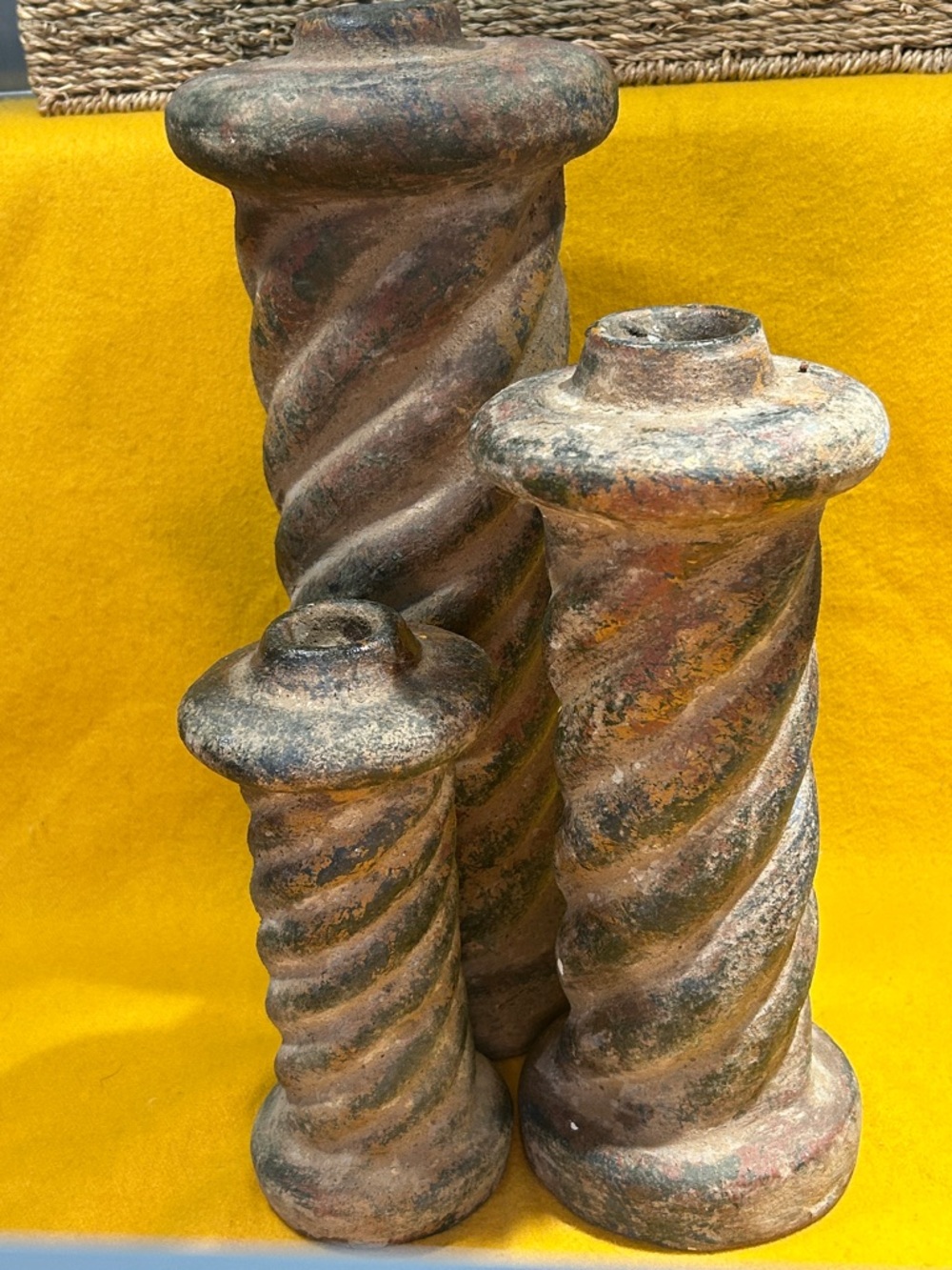 Vintage 70s Jalisco MeX. Spiral Terracotta Candle Complete Set No Chips-Ripered